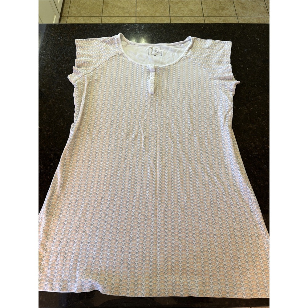 Lila And‎ Hayes Women's Short Sleeve Gown Pima Cotton Rainbow Sz L Soft Breezy